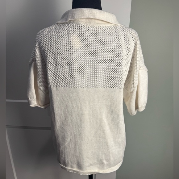 English Factory Sweater Johnny Collar Cream Mixed Media - Picture 3 of 7